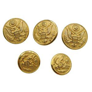 Lot of 5 Vintage Waterbury Co Conn Military Brass Eagle Anchor Buttons 2 Sizes